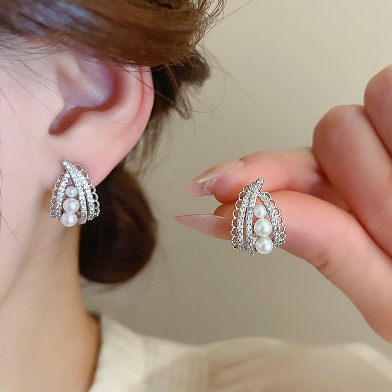 銀針法式復古字母豬鼻子土星珍珠耳環一款兩戴耳釘輕奢高級感耳飾