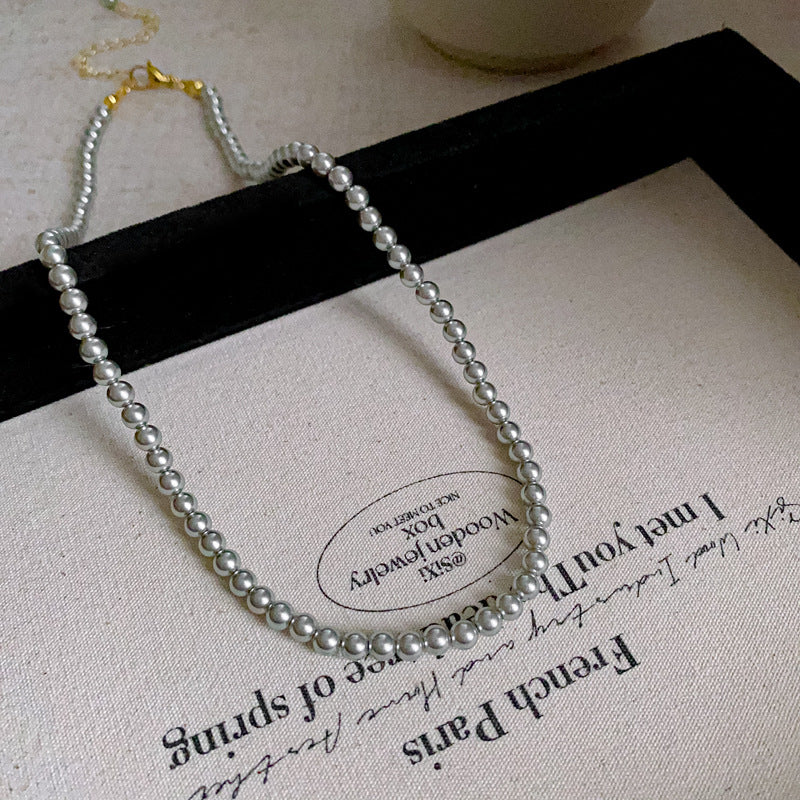 法式復古灰色珍珠項鍊小衆簡約設計感鎖骨鏈氣質輕奢高級感項飾女