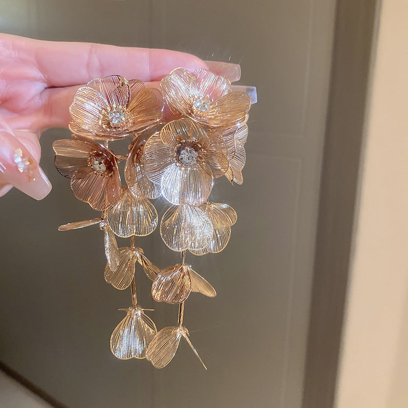 銀針歐美金屬風珍珠蝴蝶花朵流蘇耳釘小衆個性耳環時尚誇張耳飾女