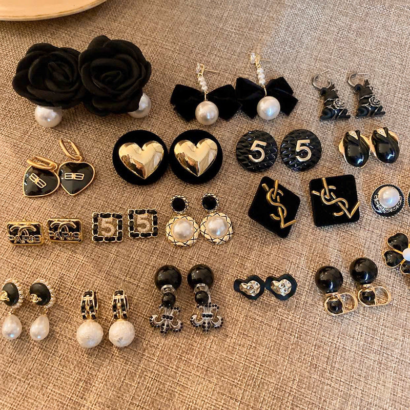 銀針復古花朵愛心字母珍珠耳環法式氣質耳釘輕奢高級感耳飾女