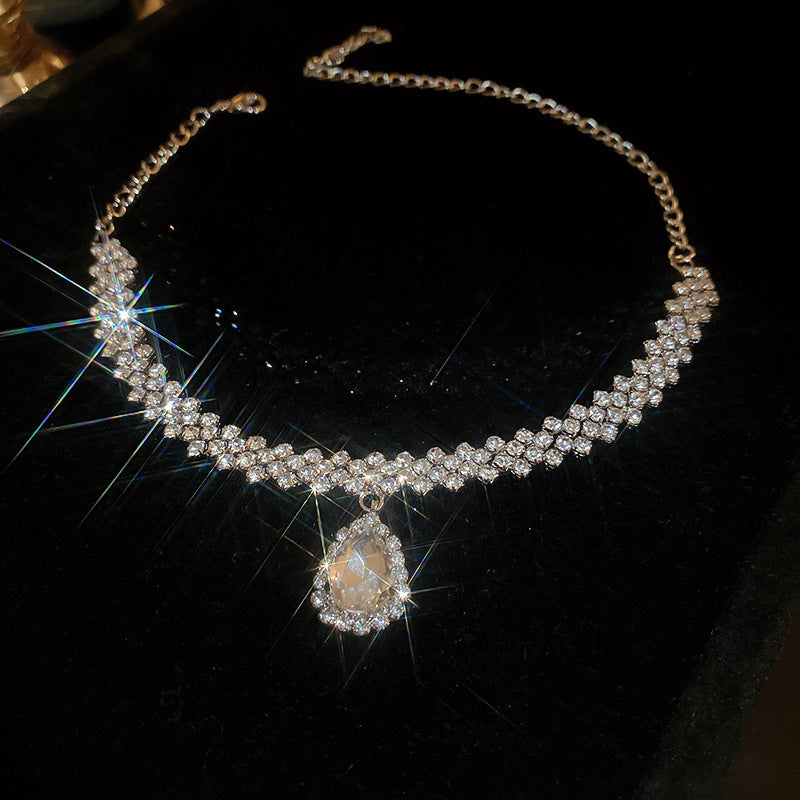 韓國時尚冷淡風鑲鑽愛心珍珠項鍊網紅小衆設計感氣質鎖骨鏈項飾女