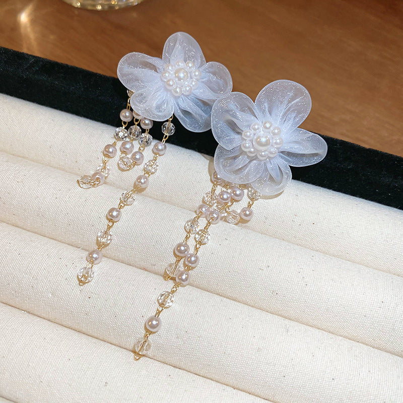 銀針時尚白色系花朵貝殼珍珠耳環氣質新款耳釘歐美時尚高級感耳飾