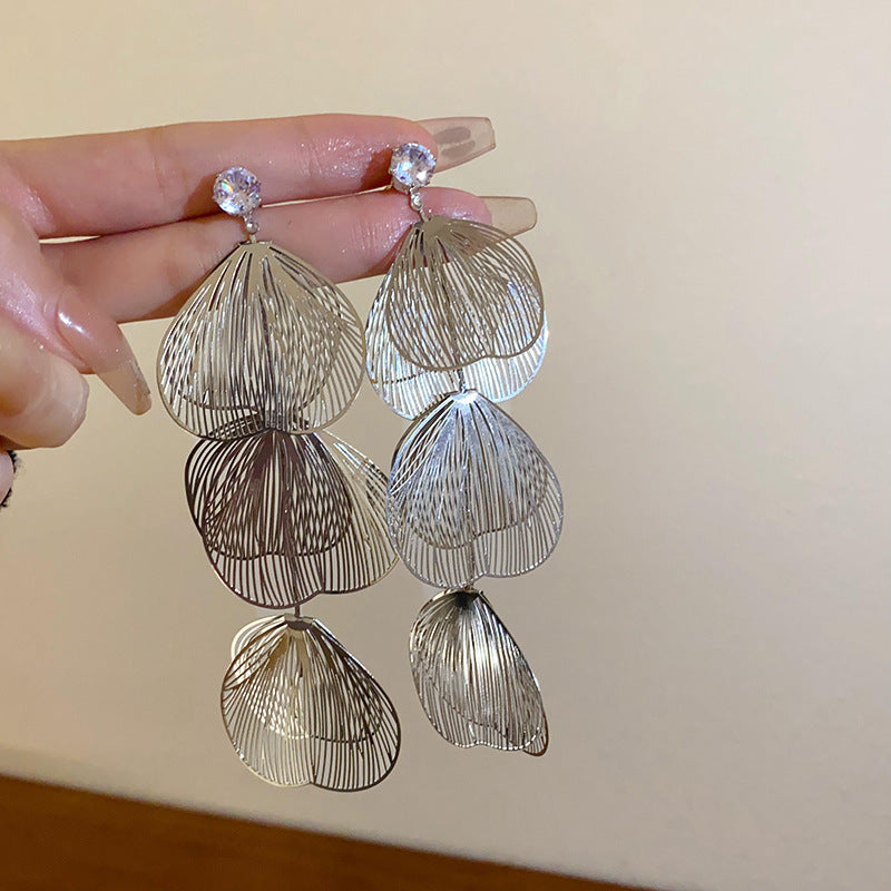 銀針歐美跨境專供花朵珍珠流蘇耳環氣質個性耳釘誇張高級感耳飾女