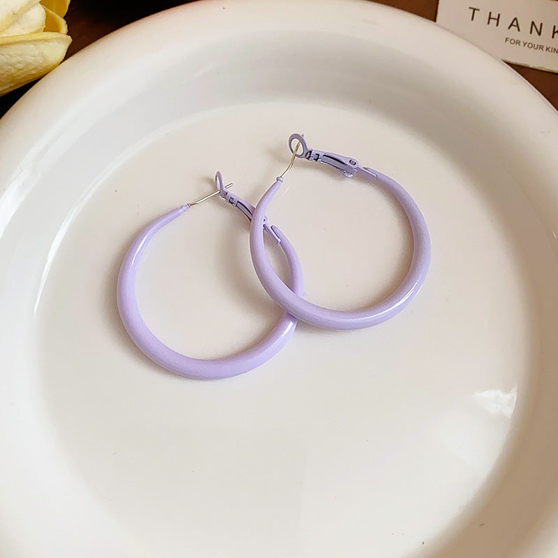 银针多巴胺光面圆形耳圈时尚甜美个性耳环小众简约高级感耳饰