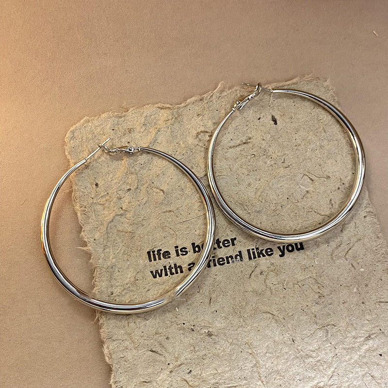 銀針歐美誇張圓形素圈耳環時尚個性冷淡風耳圈輕奢高級感耳飾