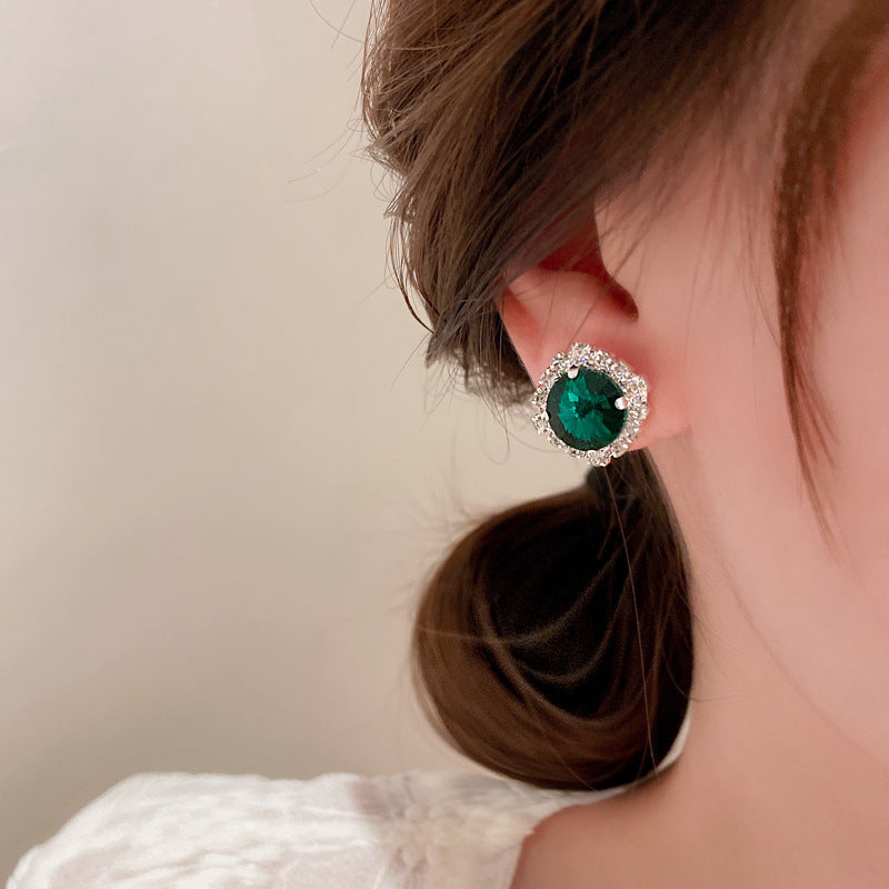 復古輕奢祖母綠鑲鑽方形項鍊2件套時尚小衆鎖骨鏈時尚高級感項飾