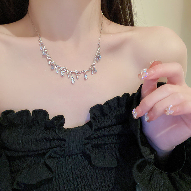 韓國冷淡風鑲鑽鋯石弧線項鍊時尚輕奢氣質鎖骨鏈高級感新款項飾女