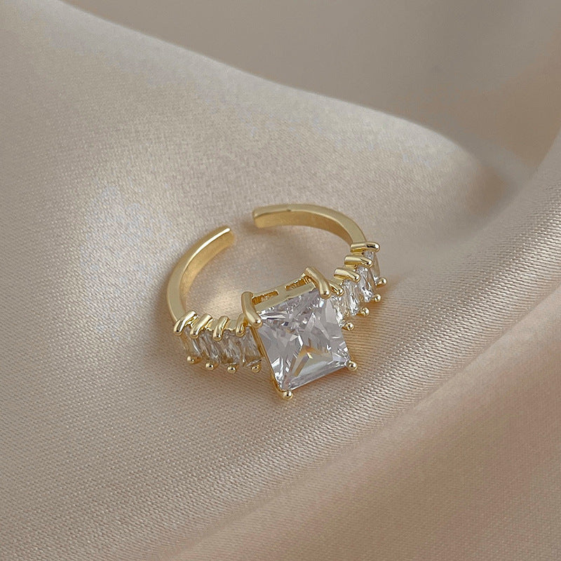 韓國氣質鑲鑽幾何鋯石開口戒指時尚設計感指環食指戒網紅百搭手飾