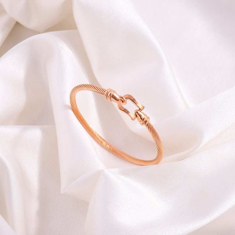 鈦鋼手鐲彈力馬蹄扣手鐲女生高級感個性簡約不掉色精緻手環