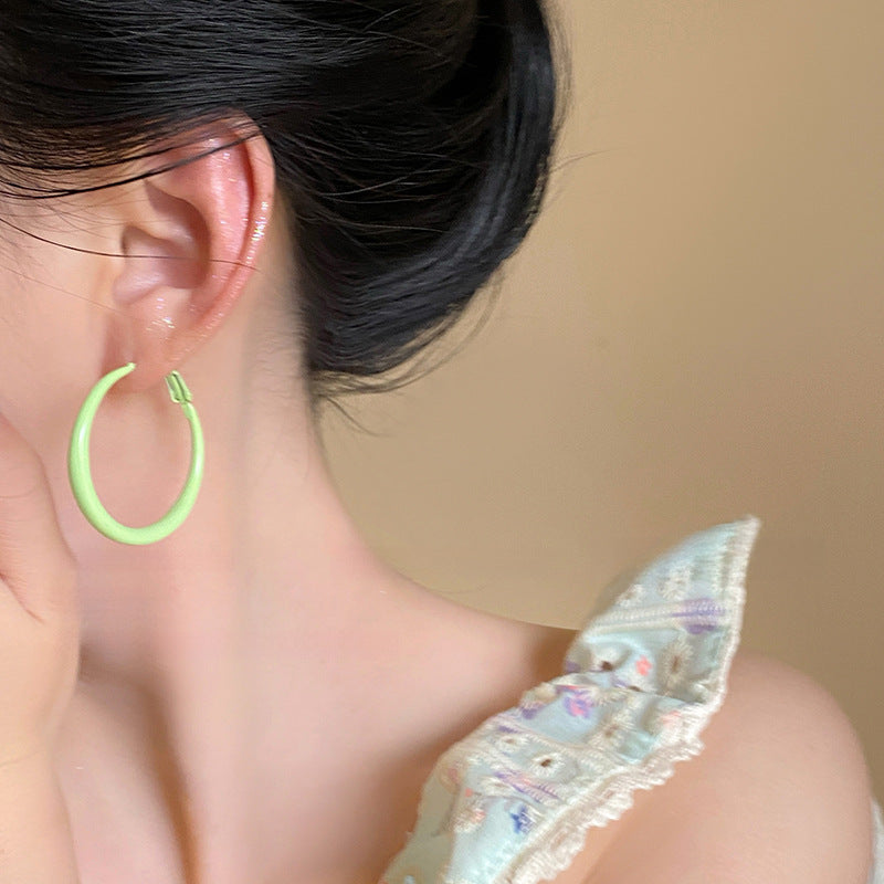 银针多巴胺光面圆形耳圈时尚甜美个性耳环小众简约高级感耳饰