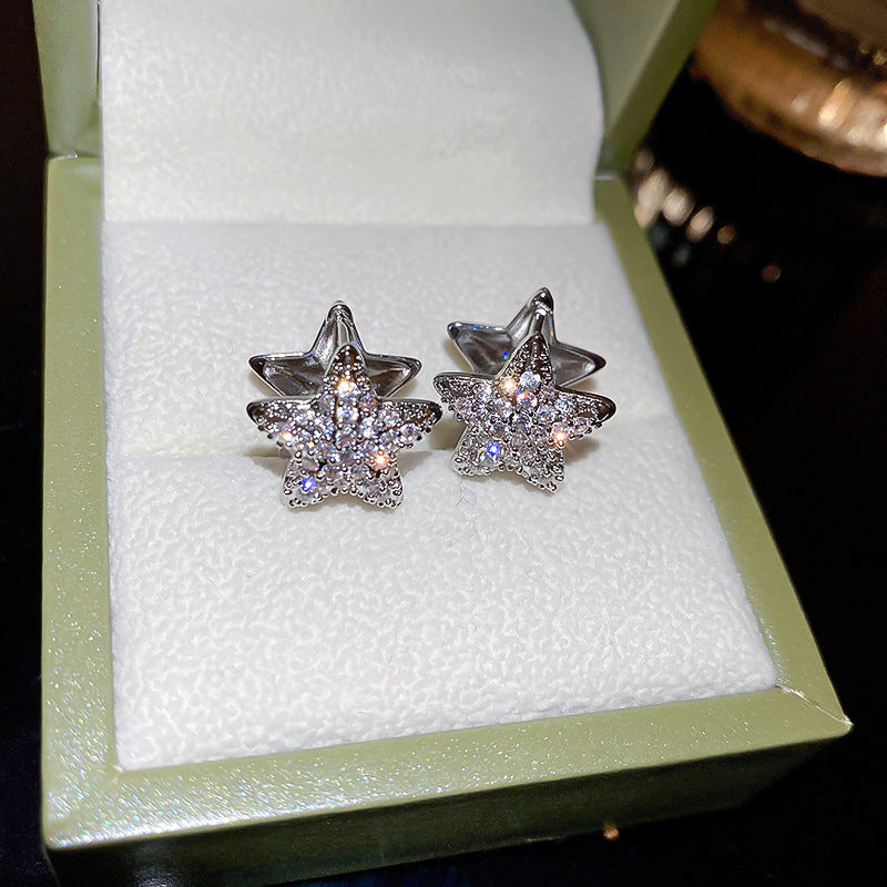 銀針輕奢鋯石几何蝴蝶花朵流蘇耳釘個性冷淡風耳環歐美高級感耳飾