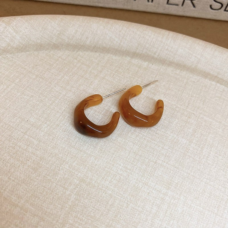 美拉德風咖色幾何花朵愛心耳釘時尚氣質耳環復古高級感耳飾女