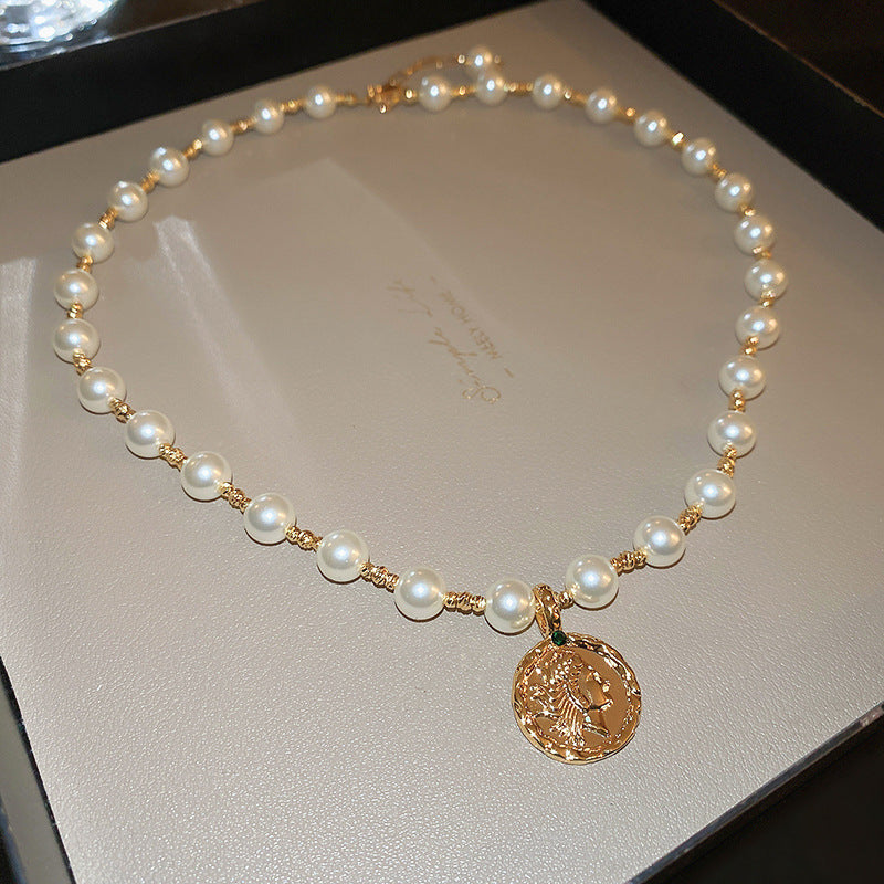 法式復古灰色珍珠項鍊小衆簡約設計感鎖骨鏈氣質輕奢高級感項飾女