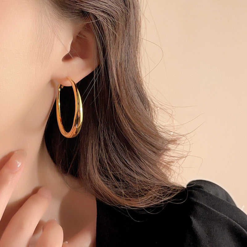 銀針歐美跨境金屬風素圈幾何耳圈氣質個性耳釘耳環誇張高級感耳飾