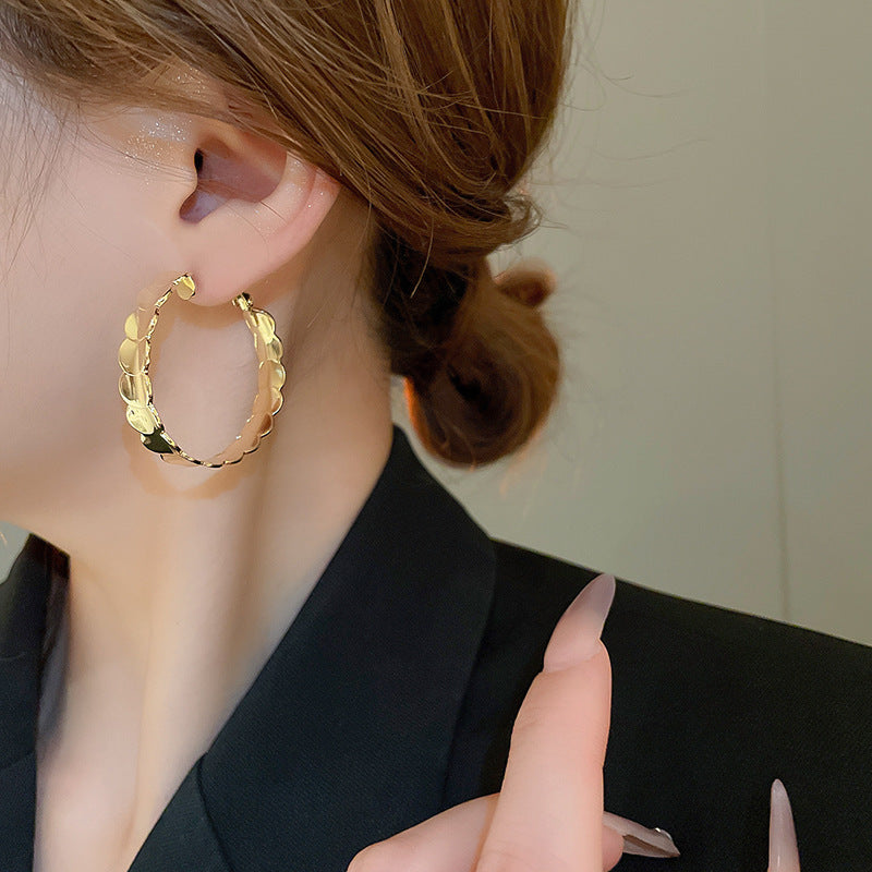 銀針歐美跨境金屬風素圈幾何耳圈氣質個性耳釘耳環誇張高級感耳飾