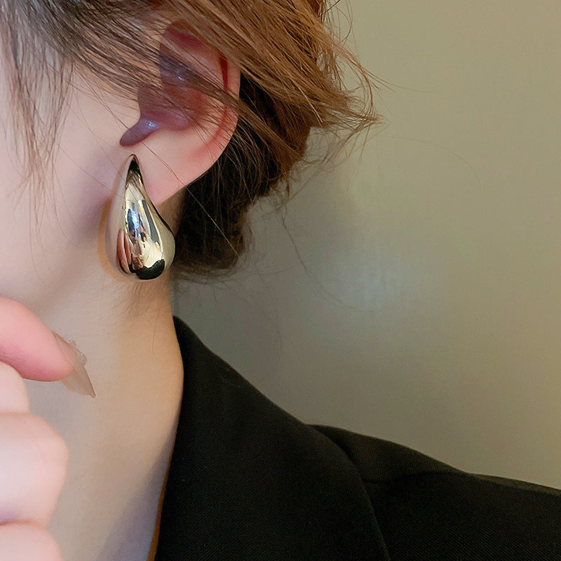 銀針跨境高級感銀色幾何圓珠愛心耳釘小衆個性耳環冷淡風耳飾