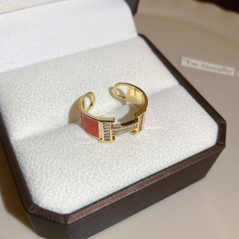 韓國時尚鋯石字母愛心幾何開口戒指輕奢小衆高級感食指戒百搭手飾