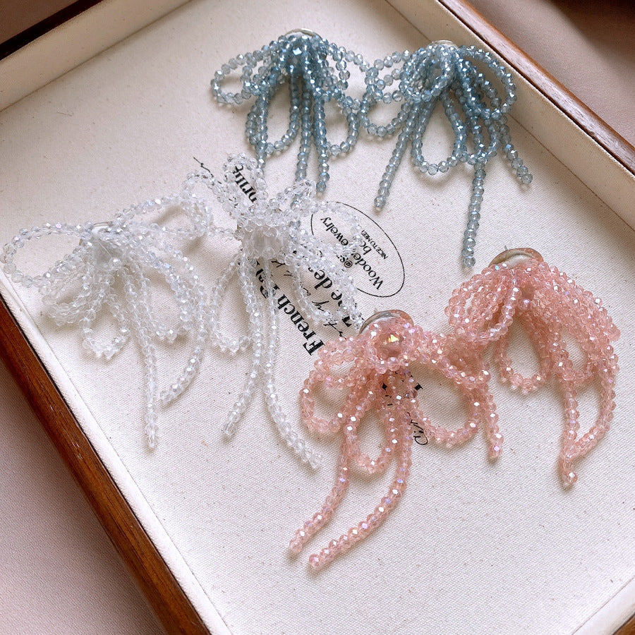 銀針小清新玻璃珠花朵流蘇耳環小衆個性誇張耳釘時尚度假風耳飾女