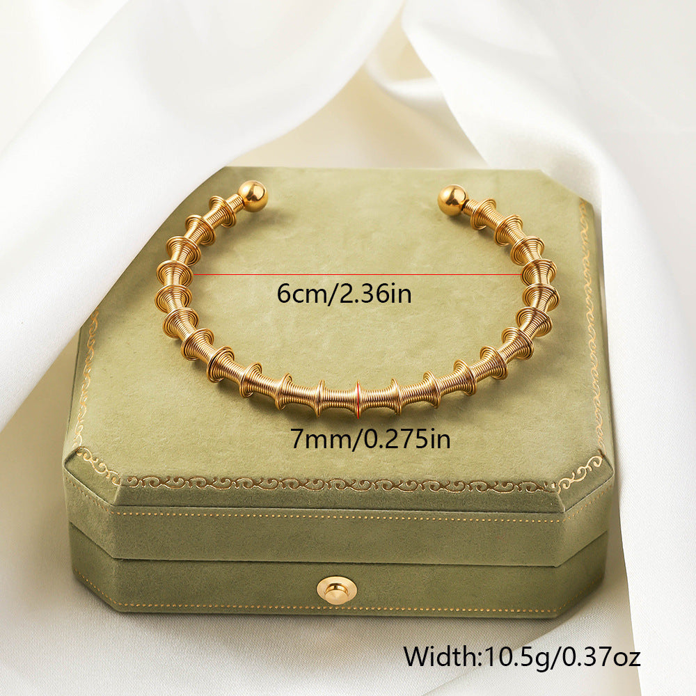 鈦鋼簡約手鐲彈力鋼絲跨境風歐美開口男女款高級感設計層次感手環