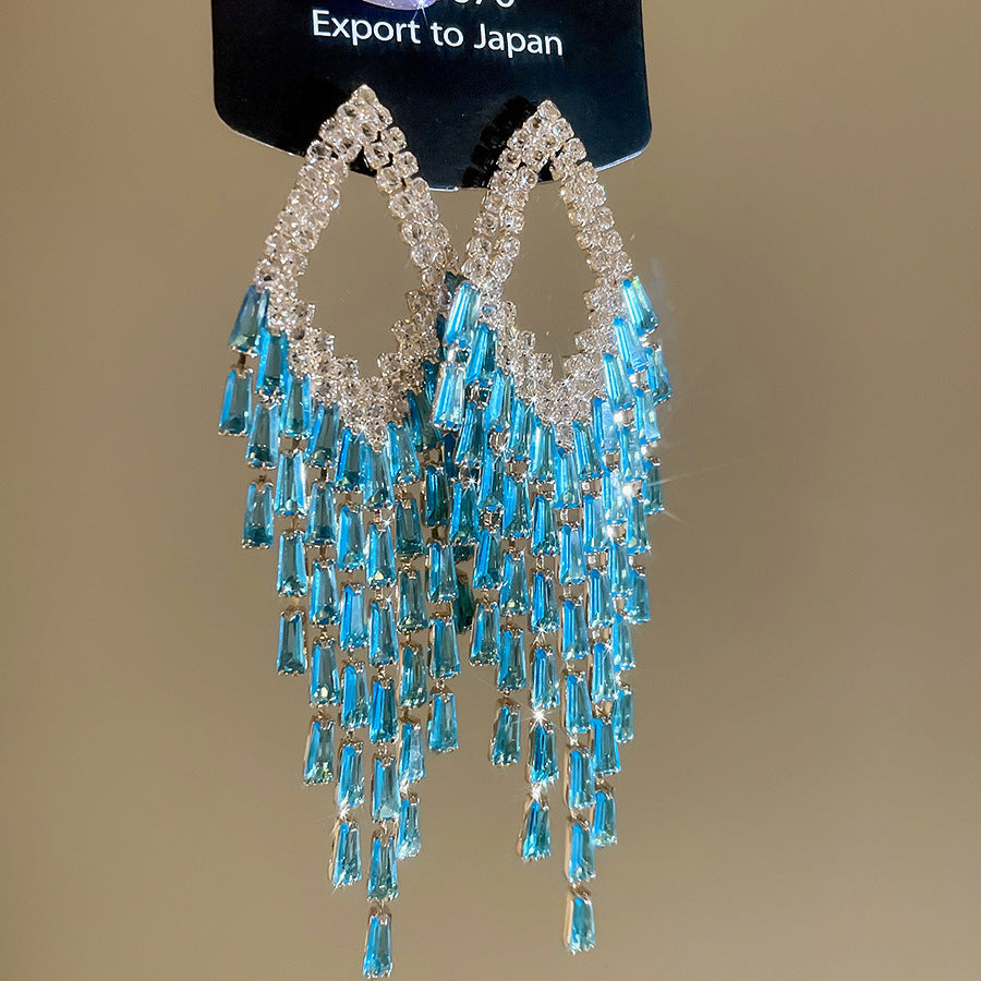 銀針熱銷鑲鑽鋯石水滴蝴蝶流蘇耳環輕奢高級感耳釘耳飾設計感小衆