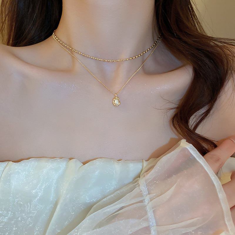 韓國冷淡風鑲鑽鋯石弧線項鍊時尚輕奢氣質鎖骨鏈高級感新款項飾女