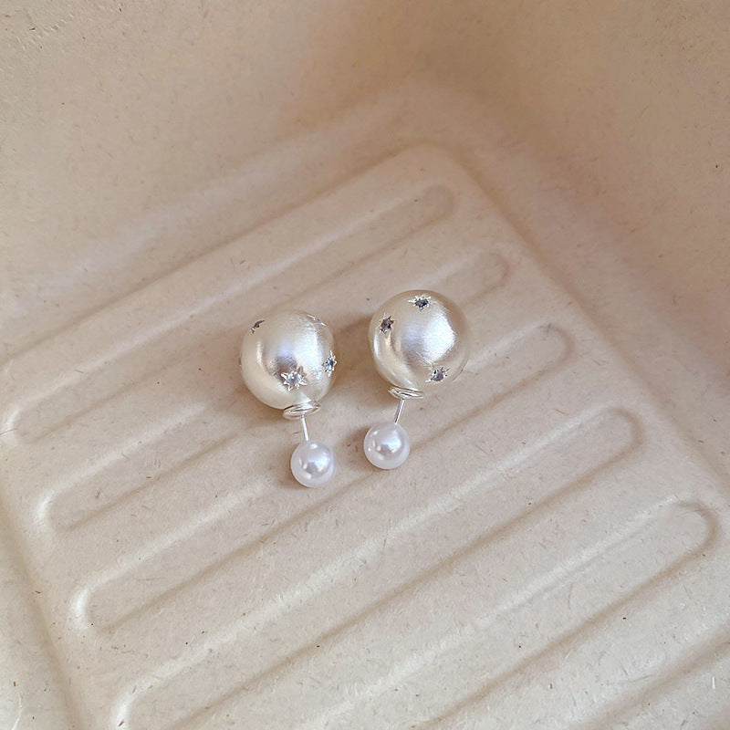 銀針法式復古字母豬鼻子土星珍珠耳環一款兩戴耳釘輕奢高級感耳飾