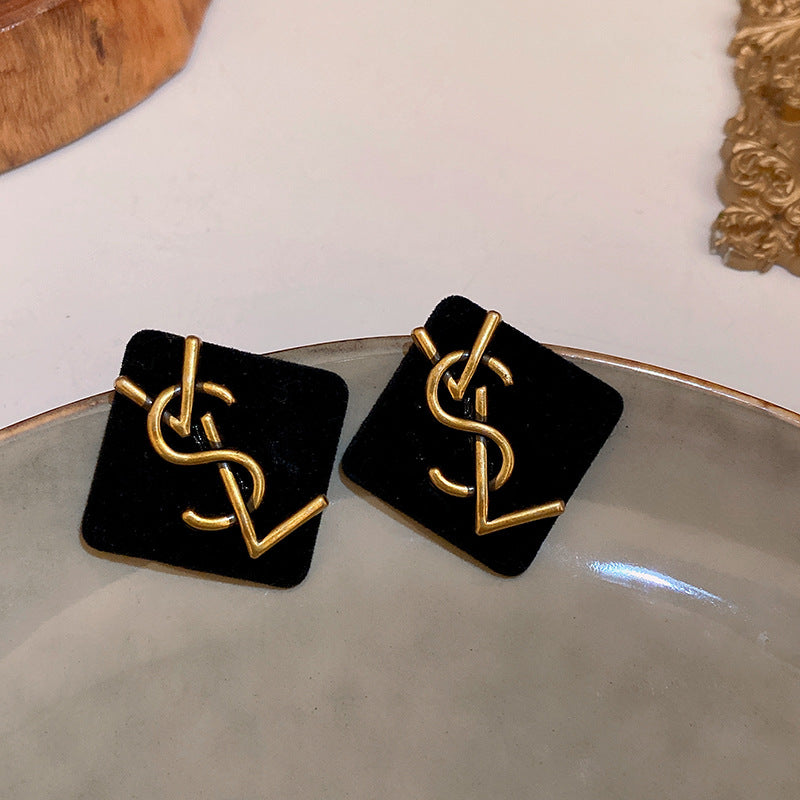 銀針復古花朵愛心字母珍珠耳環法式氣質耳釘輕奢高級感耳飾女