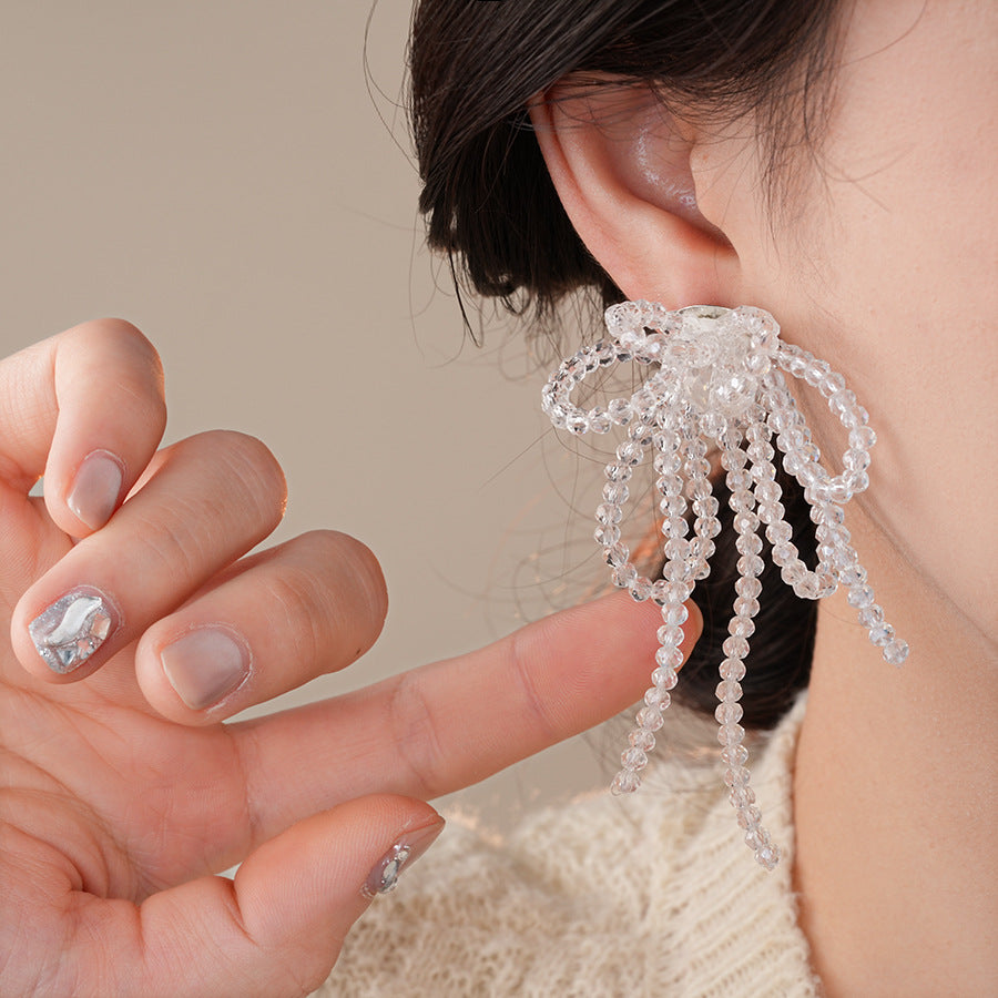 銀針小清新玻璃珠花朵流蘇耳環小衆個性誇張耳釘時尚度假風耳飾女