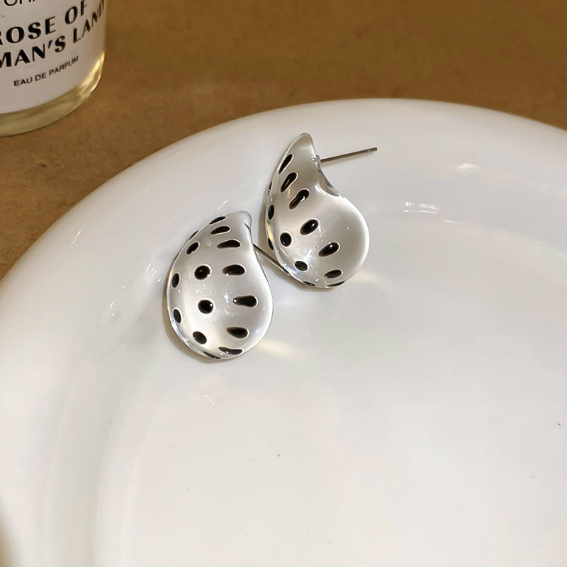 銀針冷淡風透明樹脂水滴花朵珍珠耳環時尚耳釘跨境歐美高級感耳飾