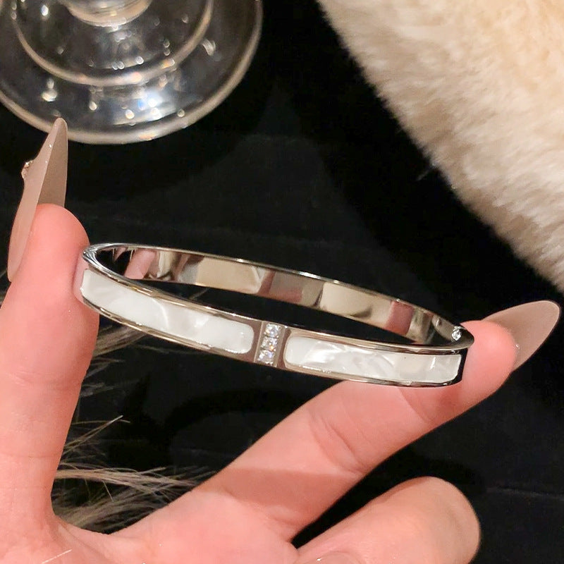 鈦鋼手鐲 輕奢不鏽鋼手鐲女生高級感 小衆簡約滿鑽手環情侶手飾品
