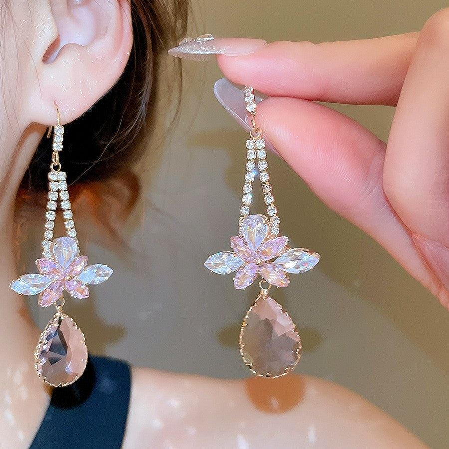 銀針熱銷鑲鑽鋯石水滴蝴蝶流蘇耳環輕奢高級感耳釘耳飾設計感小衆