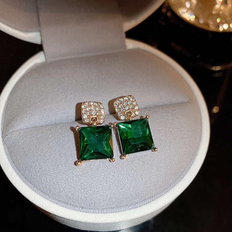 銀針中古vintage綠色鑲鑽蝴蝶珍珠耳環氣質耳墜復古高級感耳飾女