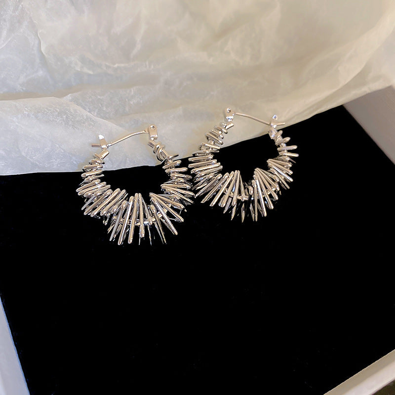 銀針跨境冷淡風銀色鑲鑽鋯石花朵珍珠耳環長款流蘇耳釘高級感耳飾