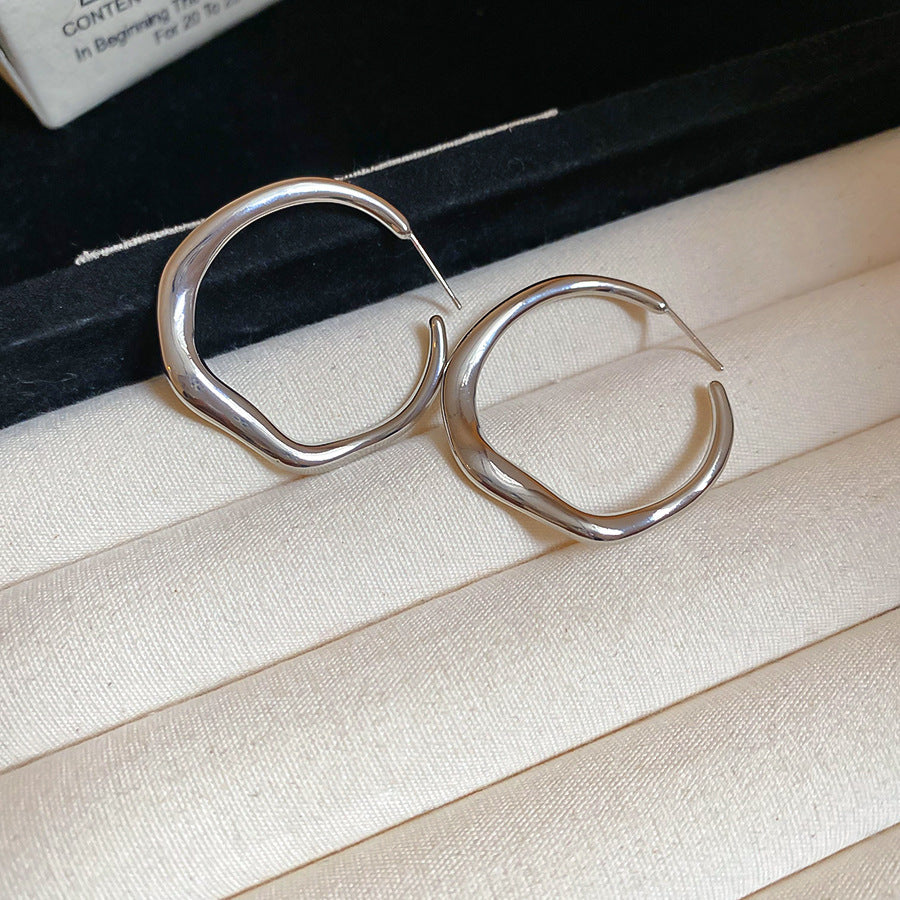 銀針圓圈銀色耳環輕奢高級感耳釘女冷淡風時尚百搭耳飾設計感小衆