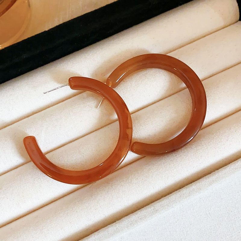 銀針樹脂暈染花朵耳環輕奢高級感耳釘復古時尚百搭耳飾設計感小衆