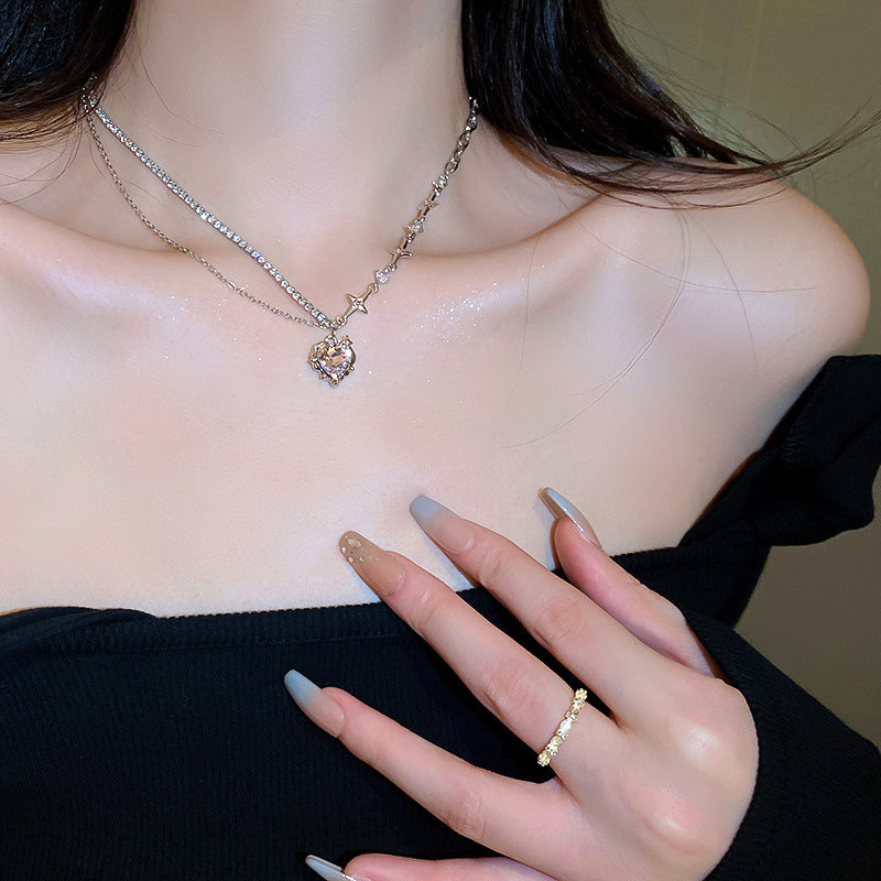 韓國冷淡風鑲鑽鋯石弧線項鍊時尚輕奢氣質鎖骨鏈高級感新款項飾女