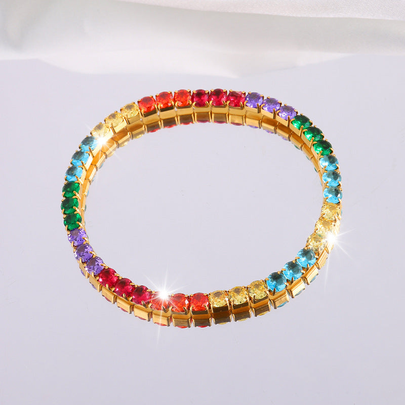 鈦鋼手鐲彈力鑲鑽滿鑽不鏽鋼手鐲女生高級感時尚輕奢不掉色手環