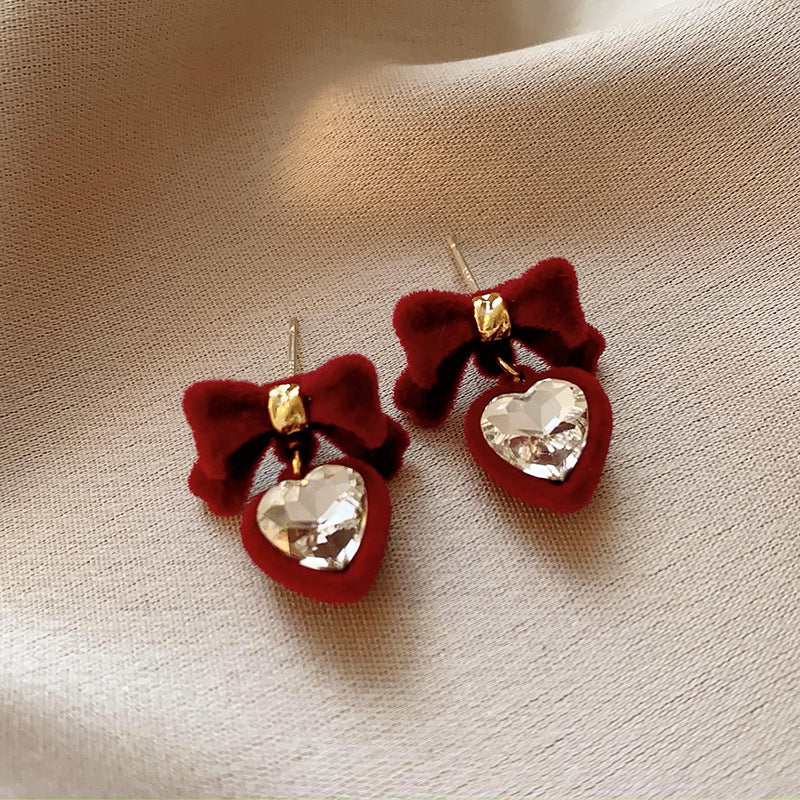 銀針歐美輕奢人造鋯石水晶款愛心耳釘時尚宮廷風耳環高級感耳飾女