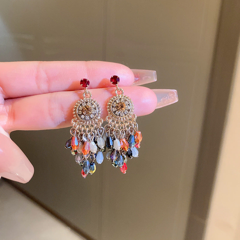 銀針歐美輕奢人造鋯石水晶款愛心耳釘時尚宮廷風耳環高級感耳飾女