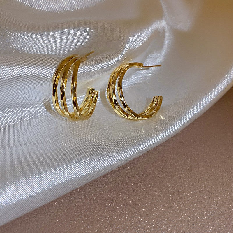 銀針歐美誇張金屬風幾何耳環簡約小衆設計耳釘氣質時尚高級感耳飾