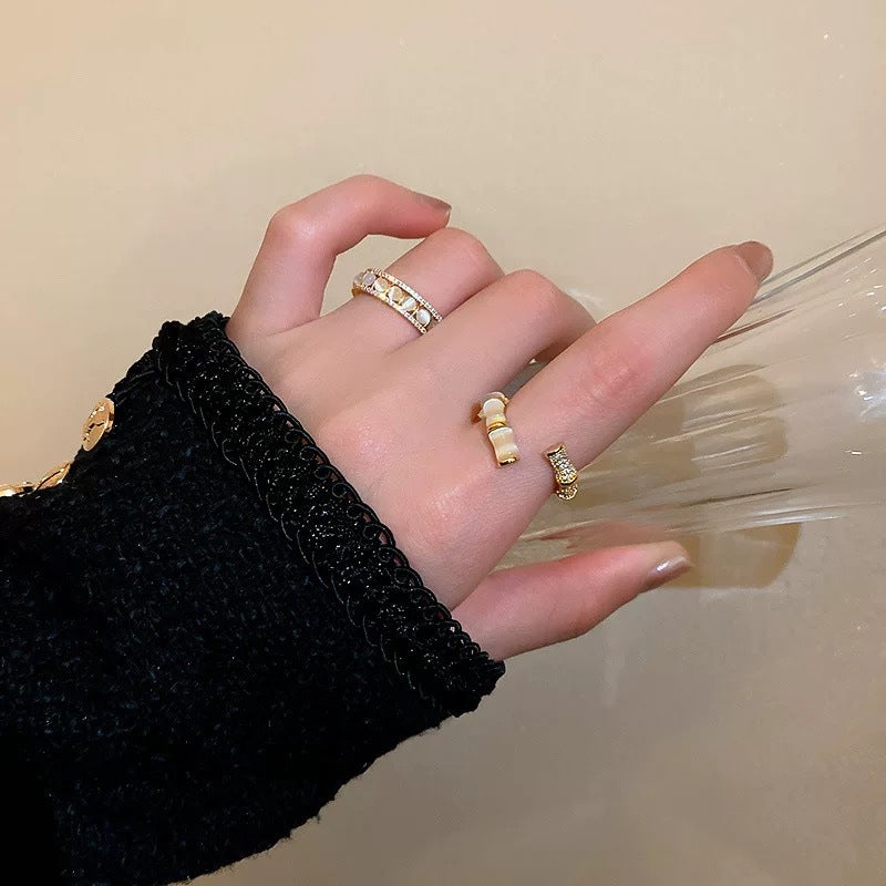 韓國氣質鑲鑽幾何鋯石開口戒指時尚設計感指環食指戒網紅百搭手飾