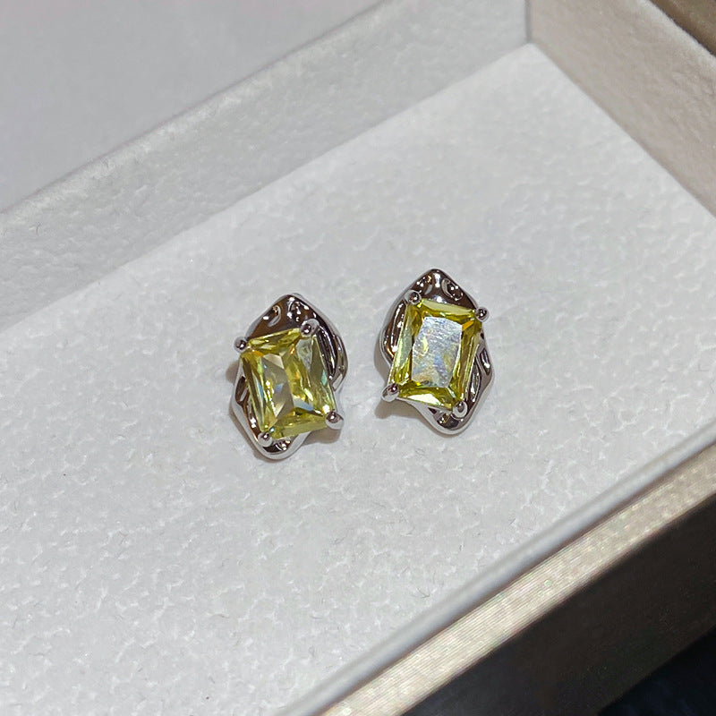 歐美跨境綠色鋯石花朵幾何耳釘氣質百搭耳環輕奢高級感耳飾設計感