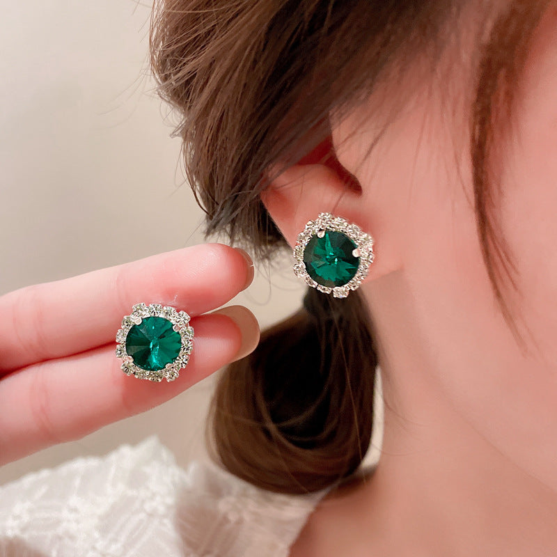 復古輕奢祖母綠鑲鑽方形項鍊2件套時尚小衆鎖骨鏈時尚高級感項飾