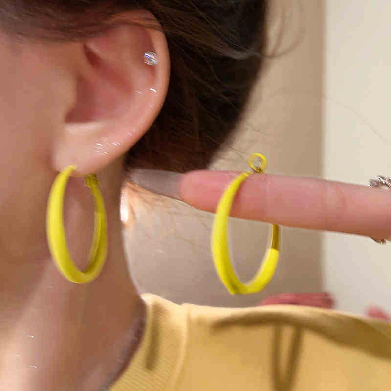 銀針多巴胺彩色耳圈甜美小清新簡約個性耳環設計感小衆歐美耳飾女