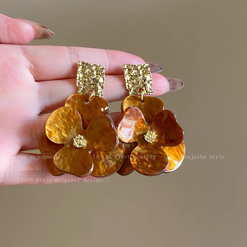 銀針樹脂不規則幾何形鏤空耳環輕奢高級感耳釘復古耳飾設計感小衆