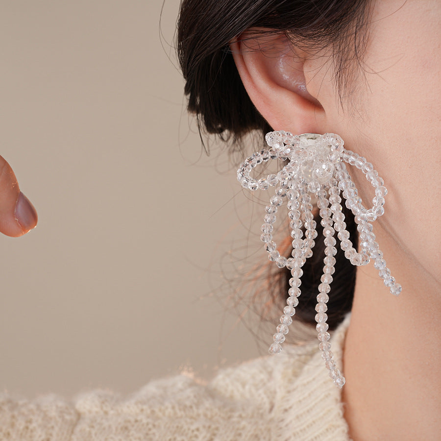 銀針小清新玻璃珠花朵流蘇耳環小衆個性誇張耳釘時尚度假風耳飾女