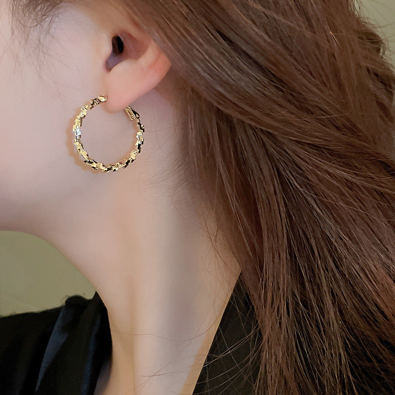 銀針歐美誇張金屬風幾何耳環簡約小衆設計耳釘氣質時尚高級感耳飾