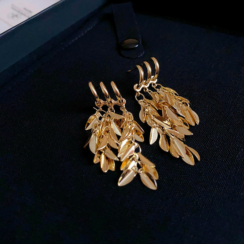 銀針歐美金屬風珍珠蝴蝶花朵流蘇耳釘小衆個性耳環時尚誇張耳飾女