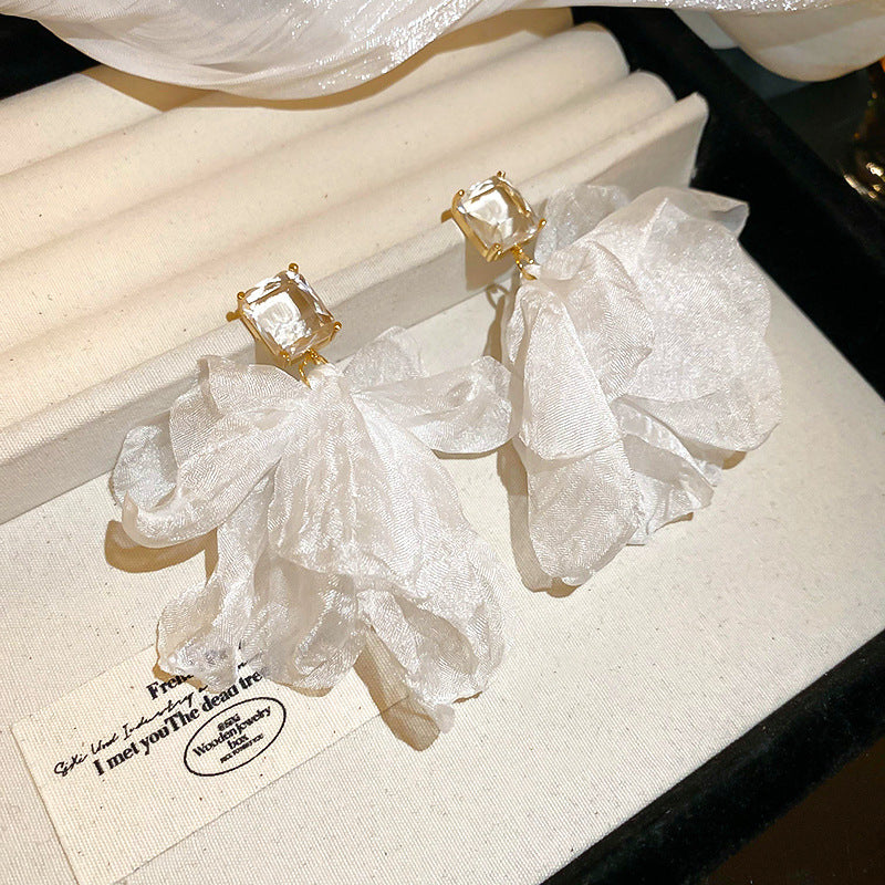 銀針時尚度假風網紗花朵愛心耳環甜美少女心耳釘簡約小清新耳飾女