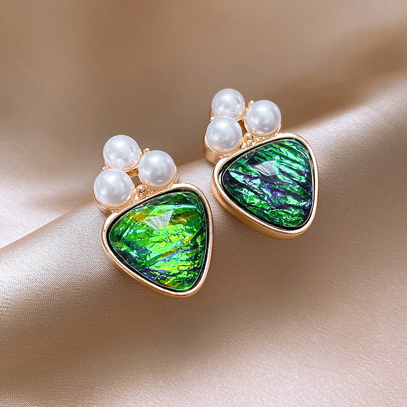 銀針歐美輕奢人造鋯石水晶款愛心耳釘時尚宮廷風耳環高級感耳飾女